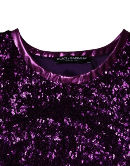 Purple Sequin Round Neck Sleeveless T-shirt - Image 5