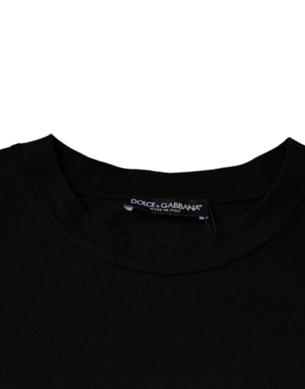 Black Amore Print Cotton Crew Neck T-shirt - Image 7