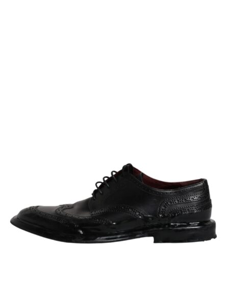Black Leather Derby Wingtip Formal Shoes - Image 5