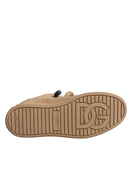 Brown Jute Fabric Low Top Men Sneakers Shoes - Image 8