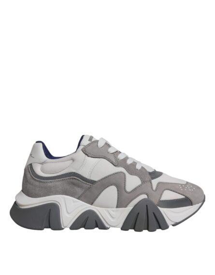 Grey Leather Neoprene Chunky Low Top Squalo Sneakers Shoes - Image 5