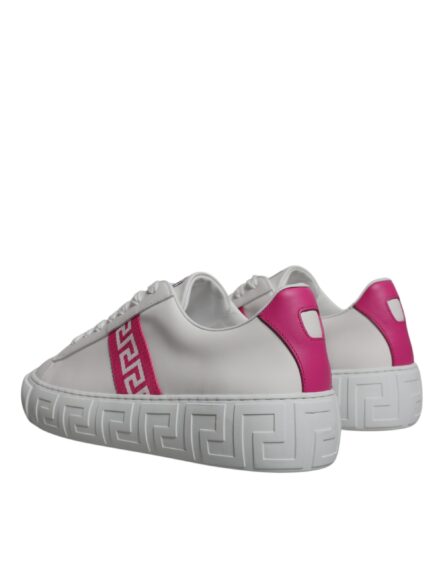 White Pink Greca Print Platform Low Top Sneakers Shoes - Image 3