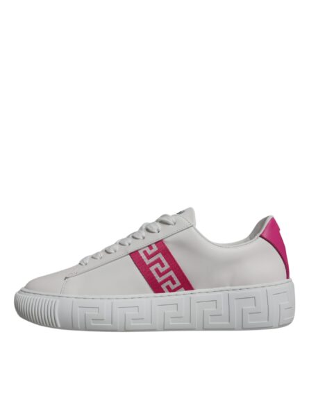 White Pink Greca Print Platform Low Top Sneakers Shoes - Image 4