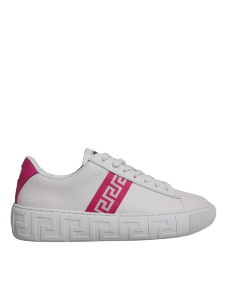 White Pink Greca Print Platform Low Top Sneakers Shoes - Image 5