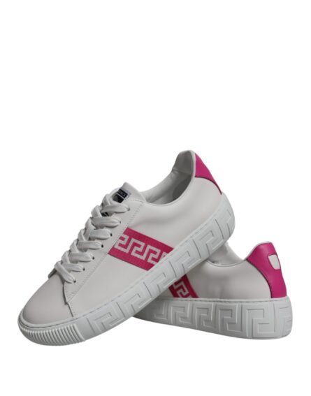 White Pink Greca Print Platform Low Top Sneakers Shoes - Image 8