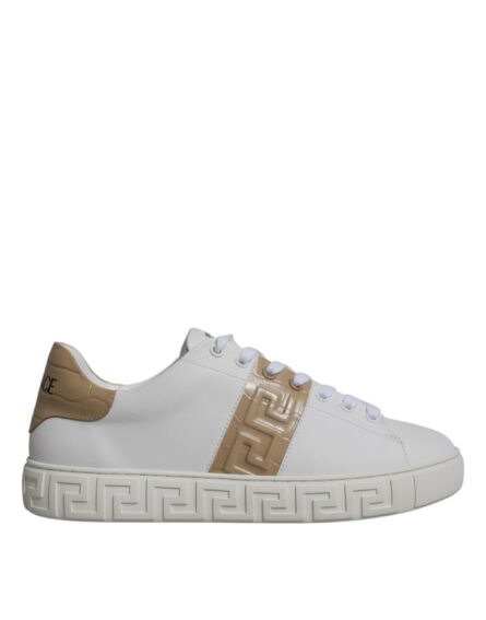 White Brown Greca Print TPU Low Top Men Sneakers Shoes - Image 6