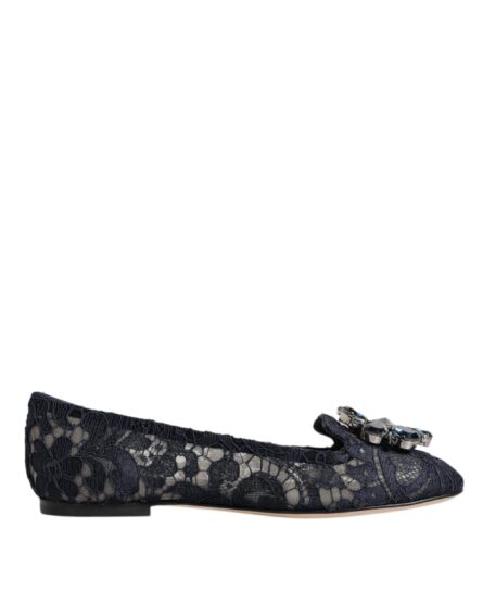 Blue Taormina Lace Crystals Flats Shoes - Image 6