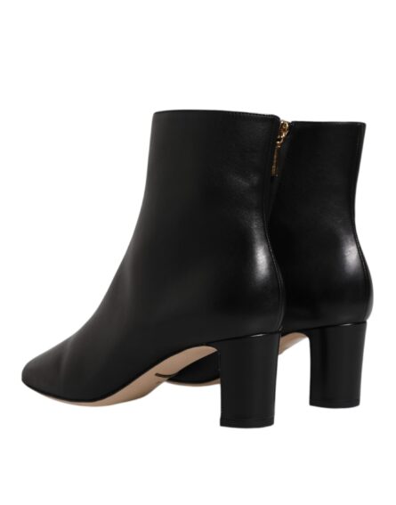 Black Jackie Leather Mid Calf Boots Shoes - Image 4