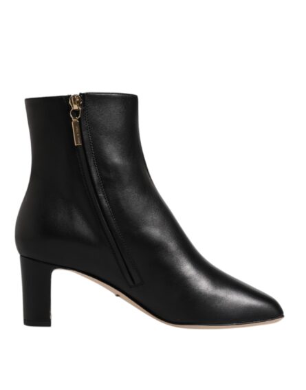 Black Jackie Leather Mid Calf Boots Shoes - Image 7