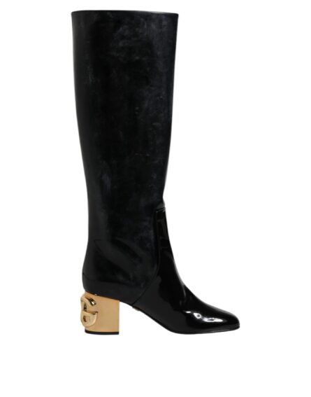 Black Patent Leather Vally High Boots Shoes - Image 6