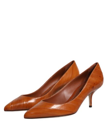 Brown Leather Kitten Heels Pumps Shoes - Image 3