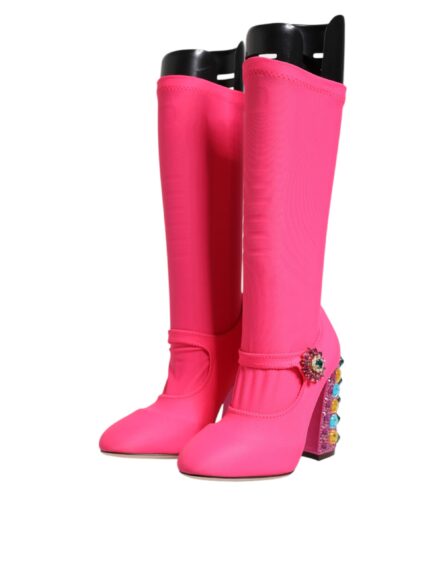 Pink Nylon Crystal Vally High Boots Shoes - Image 3