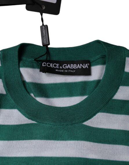 White Green Stripe Leaf Crew Neck T-shirt - Image 6