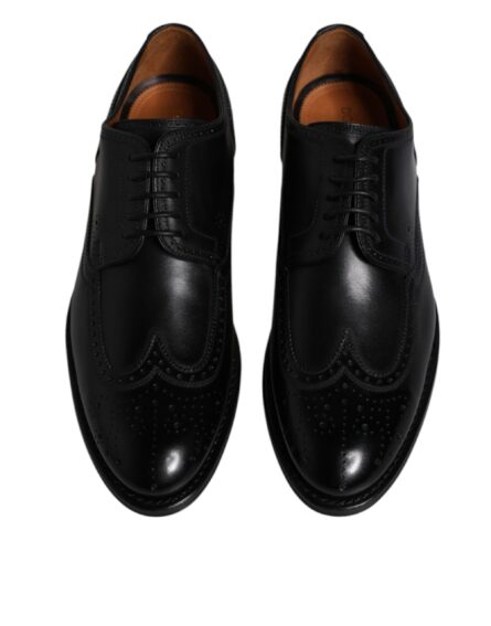 Black Leather Derby Wingtip Formal Shoes - Image 2