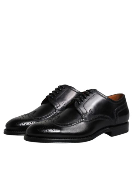 Black Leather Derby Wingtip Formal Shoes - Image 3