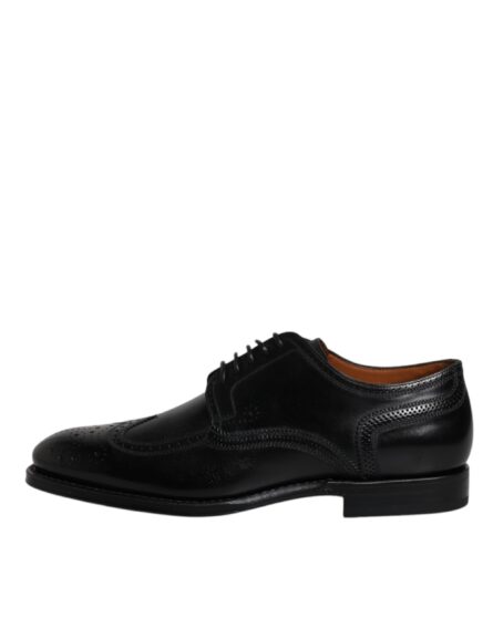 Black Leather Derby Wingtip Formal Shoes - Image 5