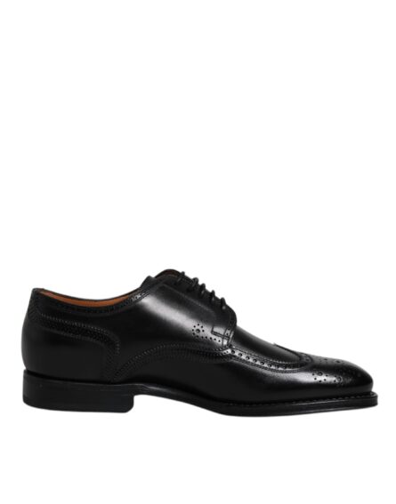 Black Leather Derby Wingtip Formal Shoes - Image 6