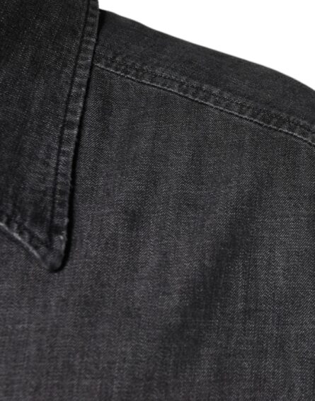 Black Logo Cotton Button Down Denim Shirt - Image 6