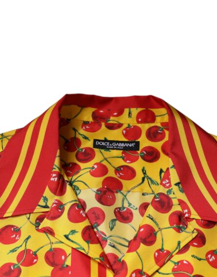 Yellow Cherry Button Down Silk Casual Shirt - Image 7