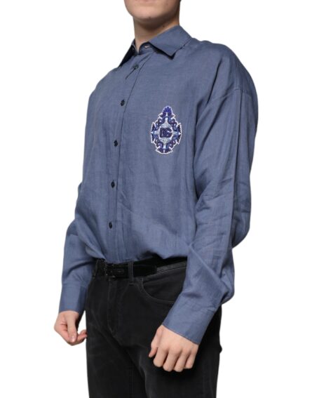 Blue Logo Long Sleeve Button Down Casual Shirt - Image 3