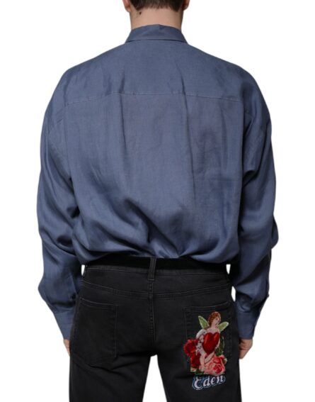 Blue Logo Long Sleeve Button Down Casual Shirt - Image 4