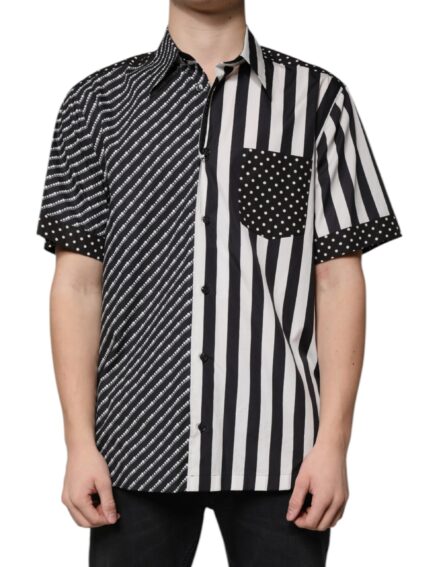 Black White Striped Button Down Casual Shirt - Image 2