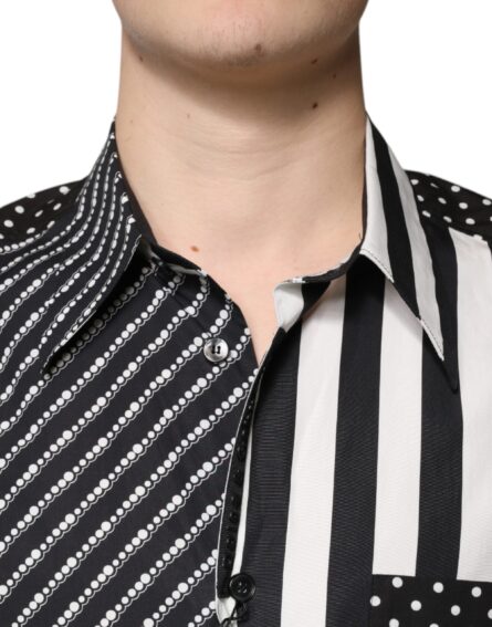 Black White Striped Button Down Casual Shirt - Image 5