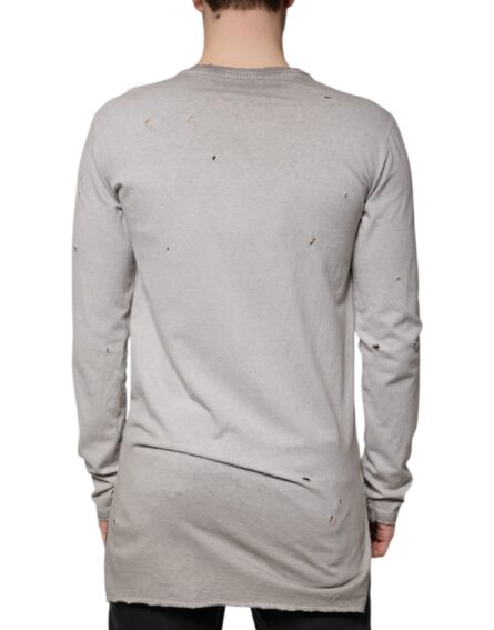 Gray Printed Cotton Crewneck Pullover Sweater - Image 4