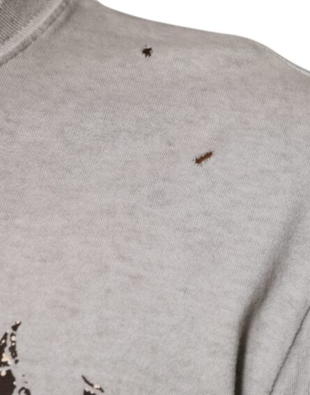 Gray Printed Cotton Crewneck Pullover Sweater - Image 6