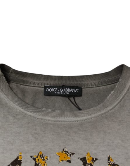 Gray Printed Cotton Crewneck Pullover Sweater - Image 7