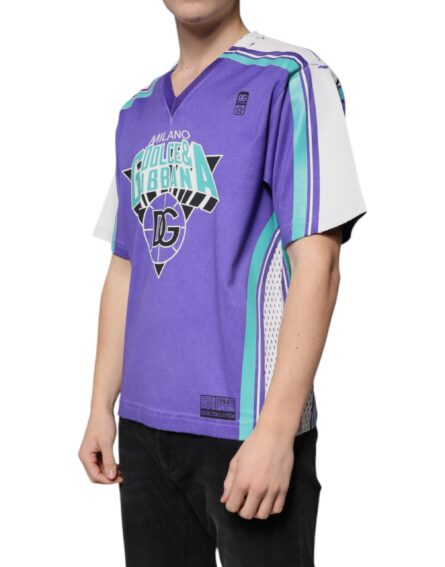 Purple Logo Jersey Cotton V-neck T-shirt - Image 3