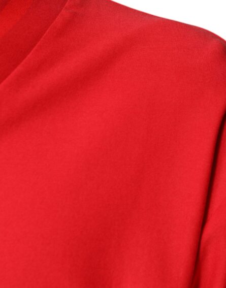 Red Cotton V-neck Short Sleeves T-shirt - Image 6
