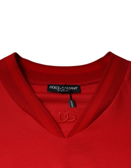 Red Cotton V-neck Short Sleeves T-shirt - Image 7