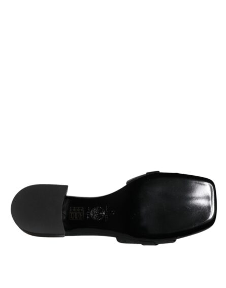 Black Leather Logo Plaque Slip On Slides Flats Shoes - Image 8