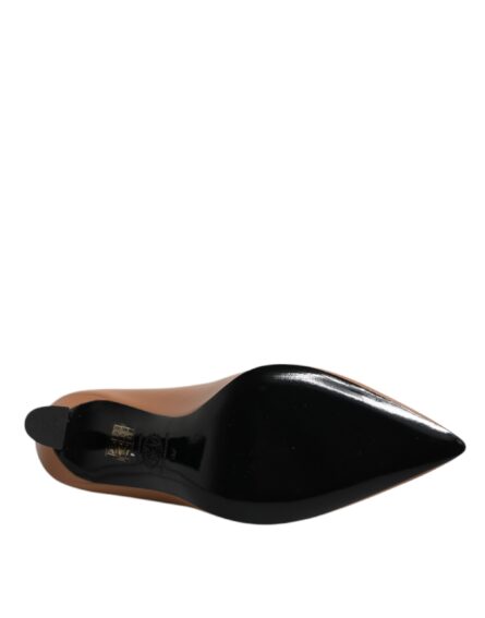 Brown Leather Logo Plaque High Heels Pumps Shoes - Image 6