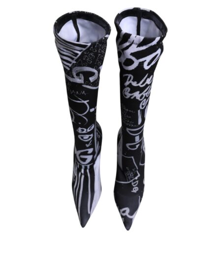 Black Logo Stretch Heels High Boots Shoes - Image 2