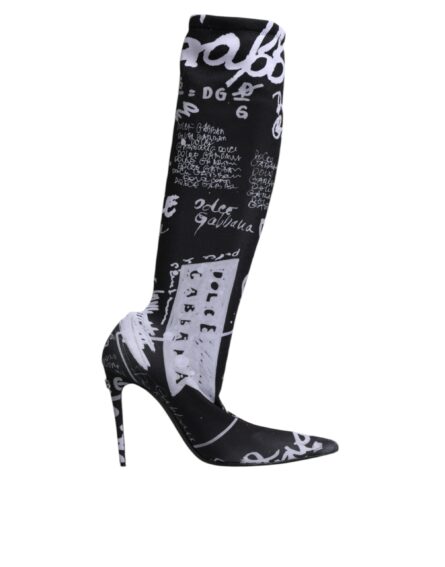 Black Logo Stretch Heels High Boots Shoes - Image 7