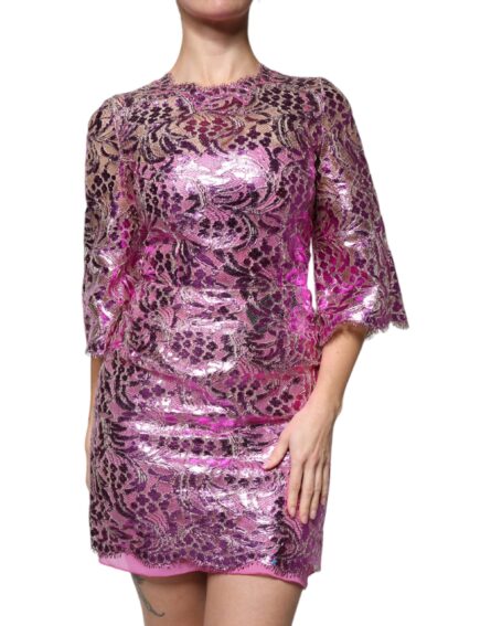 Metallic Fuchsia Floral Sheath Mini Dress - Image 2