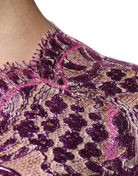 Metallic Fuchsia Floral Sheath Mini Dress - Image 6