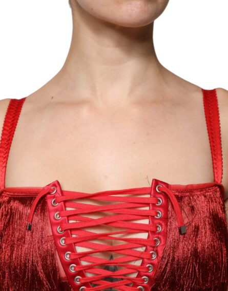 Red Lace Tassel Sleeveless Sheath Mini Dress - Image 5