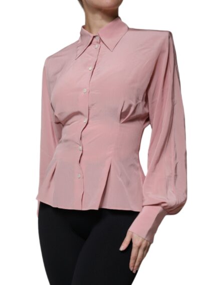 Pink Cotton Long Sleeves Collared Blouse Top - Image 3