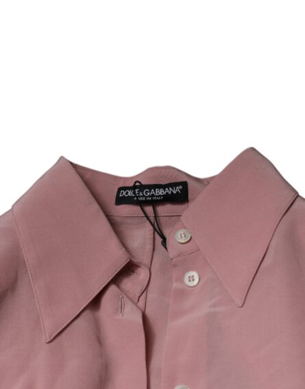 Pink Cotton Long Sleeves Collared Blouse Top - Image 7