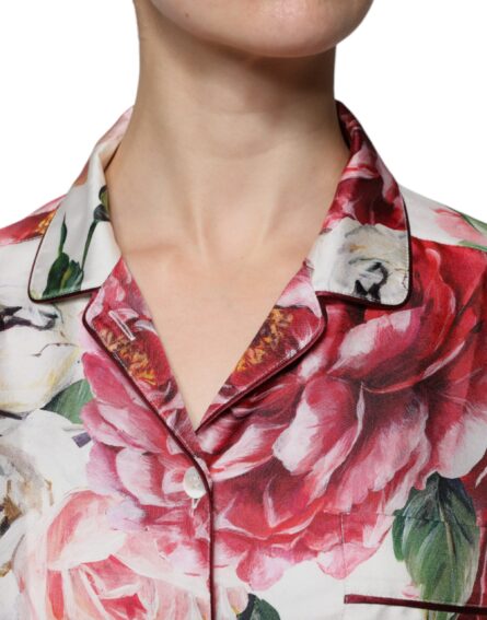 White Peony Silk Long Sleeves Collared Blouse Top - Image 5