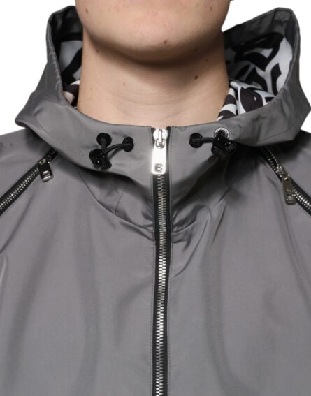 Gray Polyester Hooded Men Full Zip Jacket - Image 5