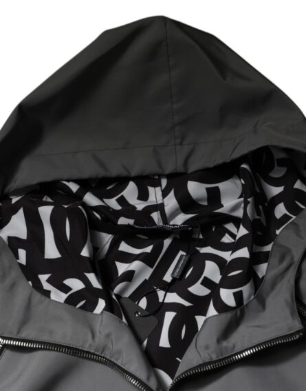 Gray Polyester Hooded Men Full Zip Jacket - Image 6