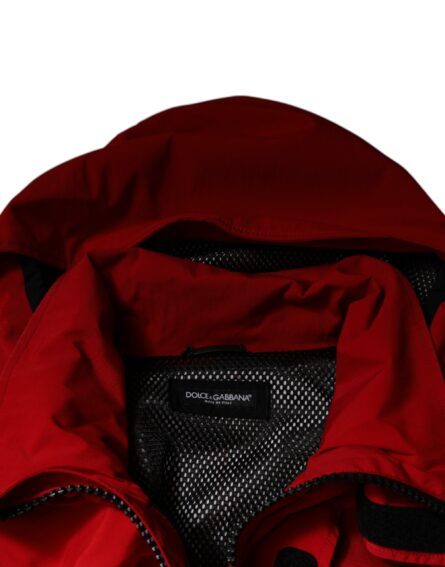 Red Nylon Hooded Men Full Zip Parka Jacket - Image 7