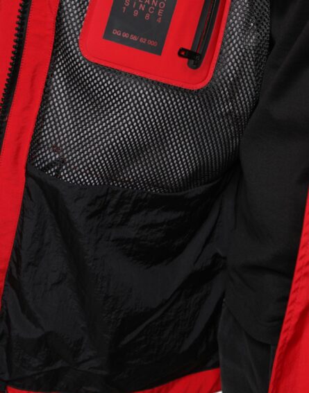 Red Nylon Hooded Men Full Zip Parka Jacket - Image 8