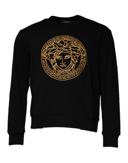Black Medusa Embroidery Crew Neck Pullover Sweater - Image 2