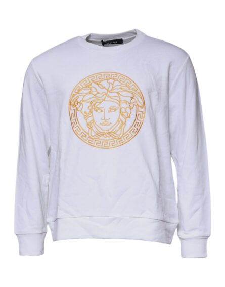 White Medusa Embroidery Crew Neck Pullover Sweater - Image 2