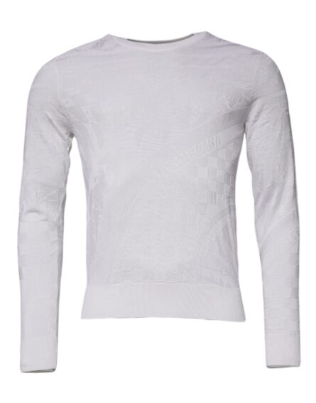 White Silk Crew Neck Men Pullover Sweater - Image 2